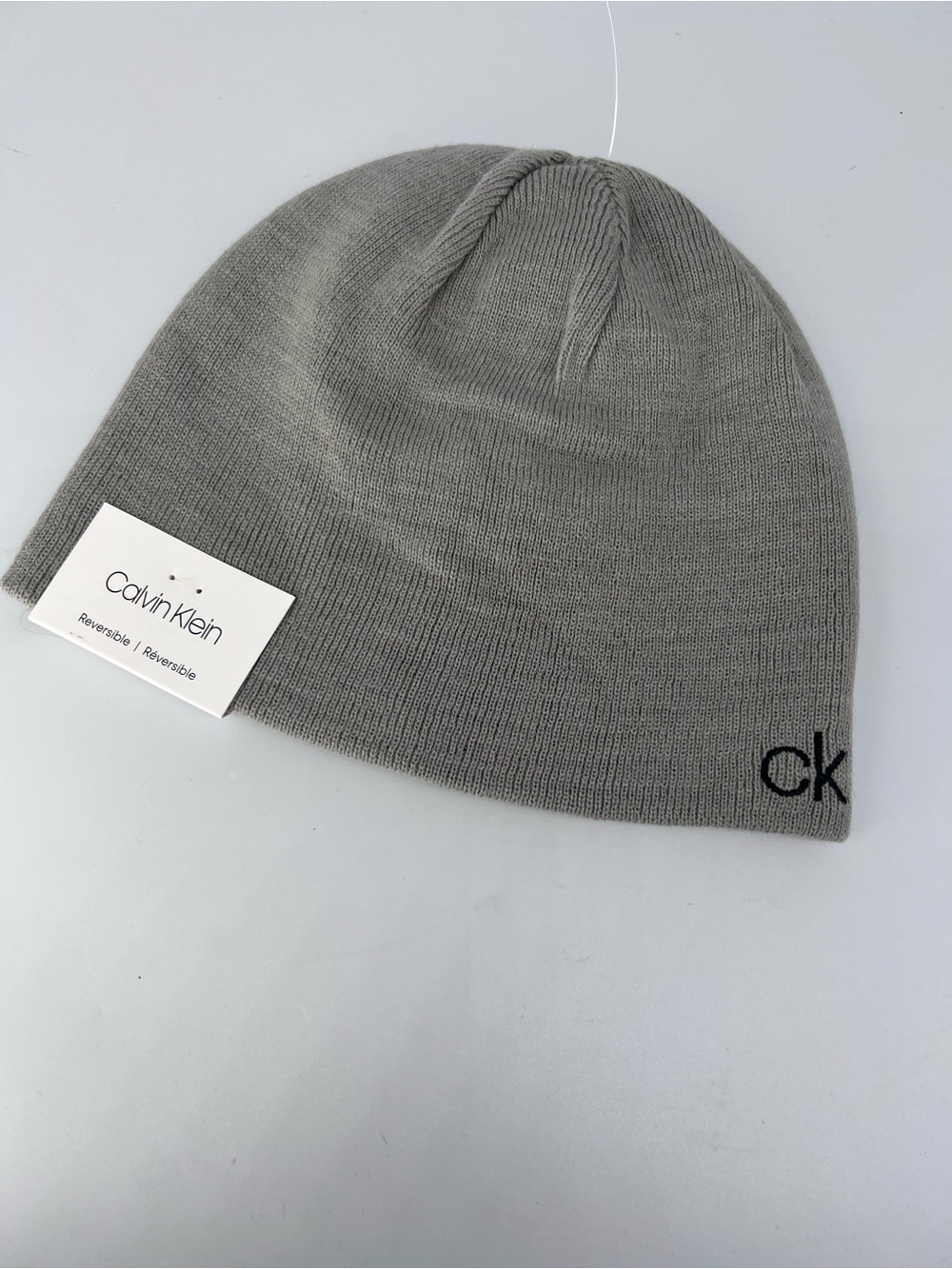Calvin Klein Gray Reversible Knit Beanie with CK Logo